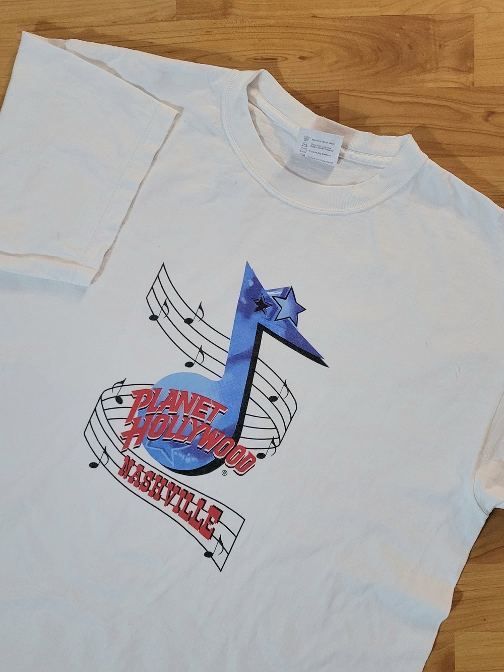 Vintage Planet Hollywood Nashville 1991 Men's LARGE White Graphic T-Shirt USA